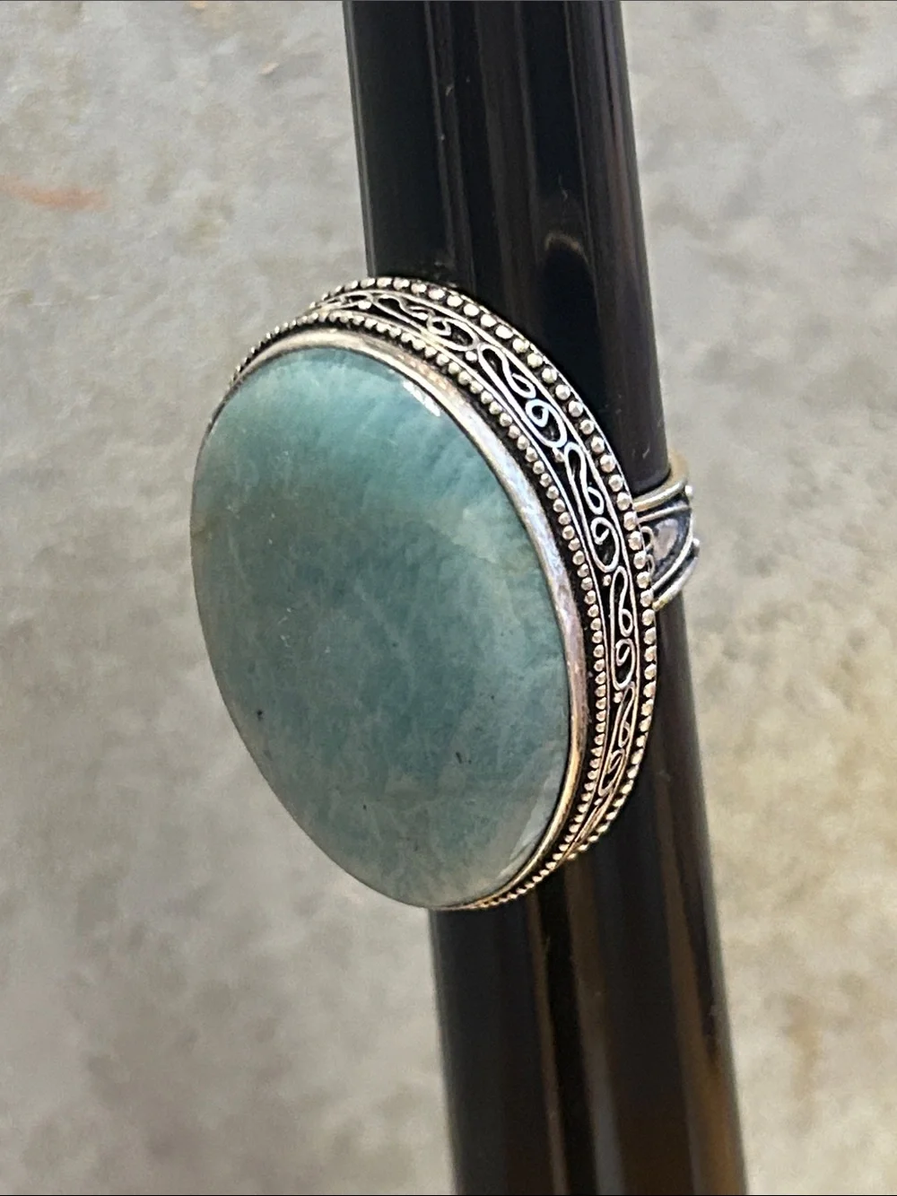 Silver Oval Statement Ring - Blue-Green Stone
